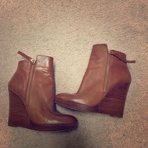 Michael Kors Tan Leather Wedge Booties